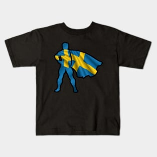 Sweden Hero Wearing Cape of Swedish Flag Hope and Peace Unite in Sweden Kids T-Shirt